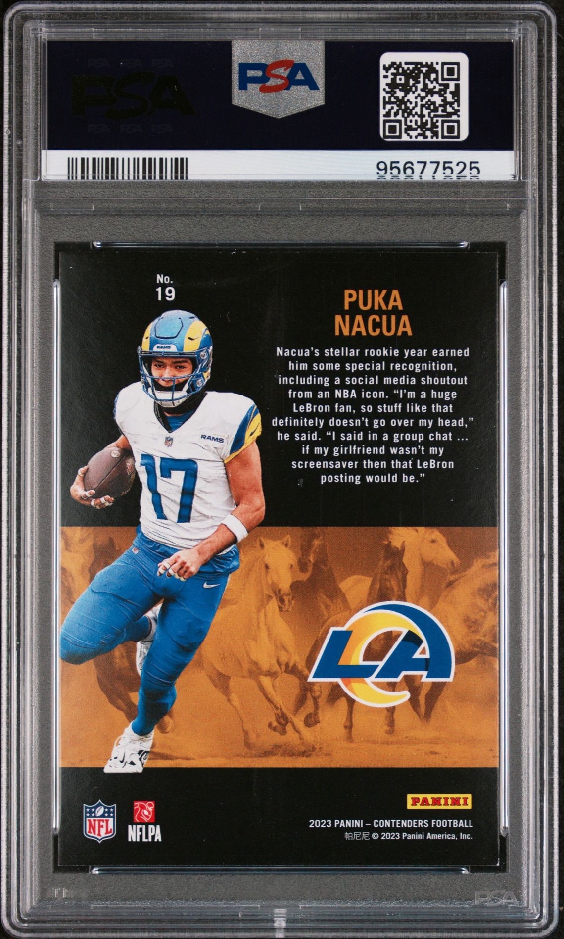 Puka Nacua #19 (Rookie Card) – 2023 Panini Contenders Rookie Stallions Red PSA 9 - Image 2